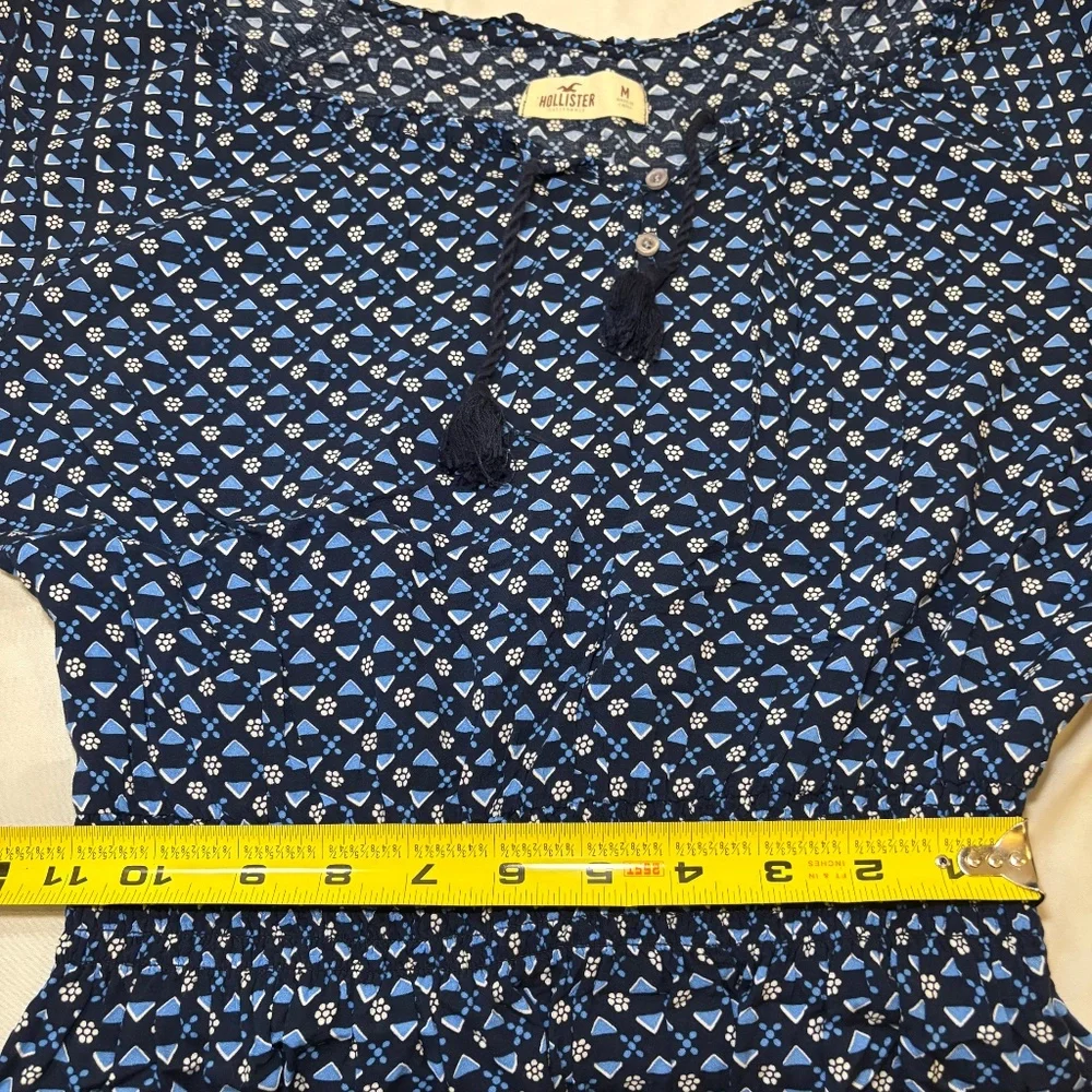 Hollister Blue Floral Peasant Stretch Waist Lined Dress M Short Mini Cottagecore - Picture 9 of 9